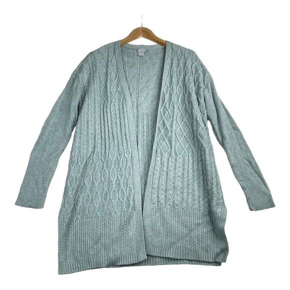Chicos Open Cable Knit Cardigan size 2 (Large) Green - Picture 1 of 7